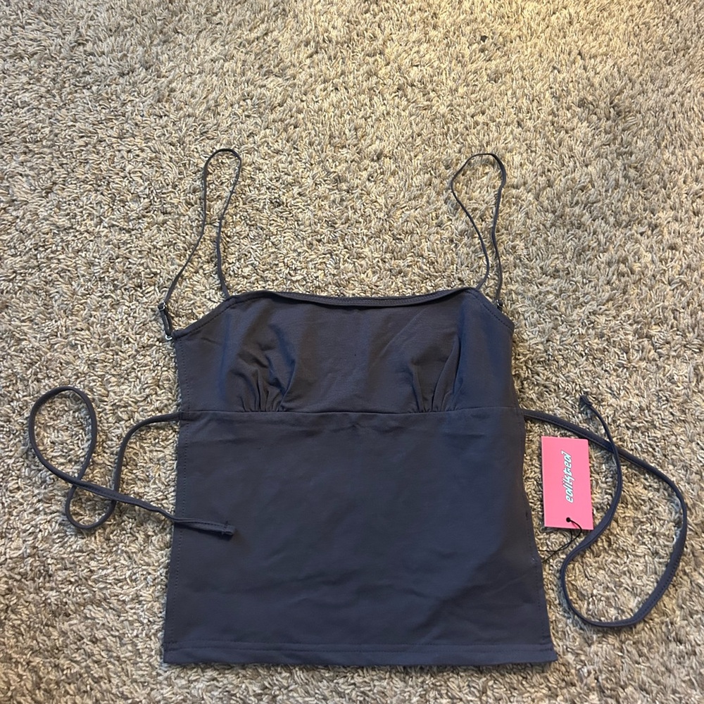 navy blue/gray open back tank top